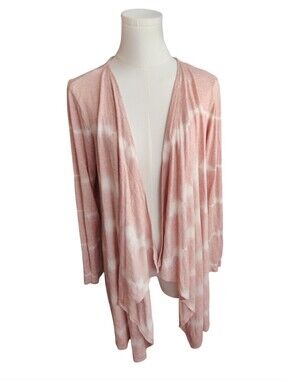 Knox Rose Feminine Asymmetrical Pink and White Tie Dye Sweater Wrap Size Large